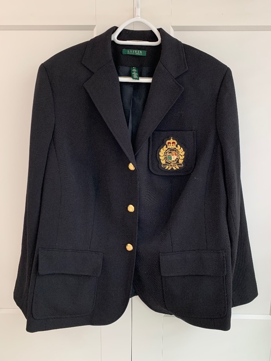 Lauren Ralph Lauren Jackets & Blazers - RALPH LAUREN Classic Black Crest 100% Wool Blazer Women's US Size 14W VINTAGE